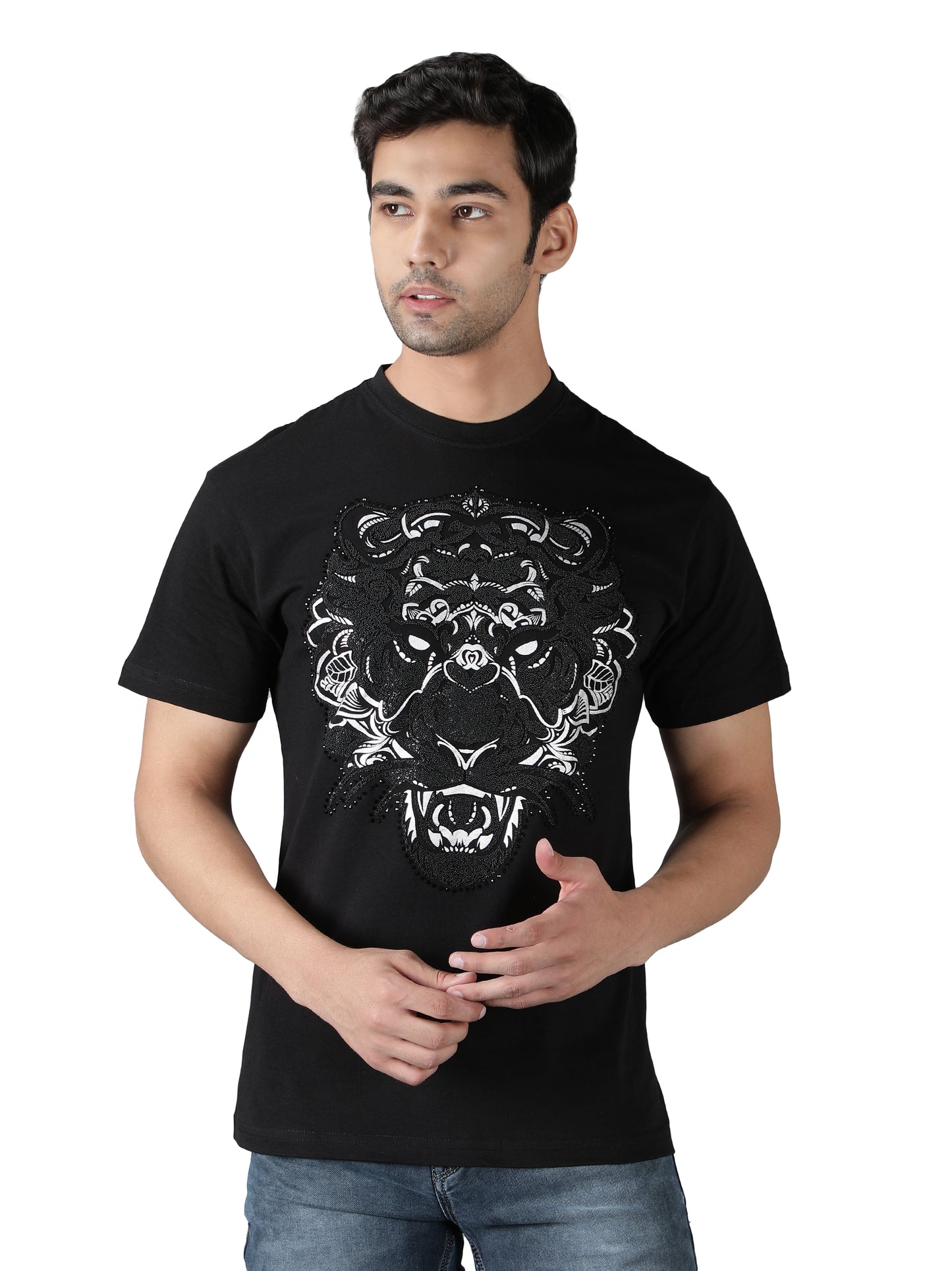 NUEVOSPORTA Men's Cotton Graphic Printed Black T-Shirt