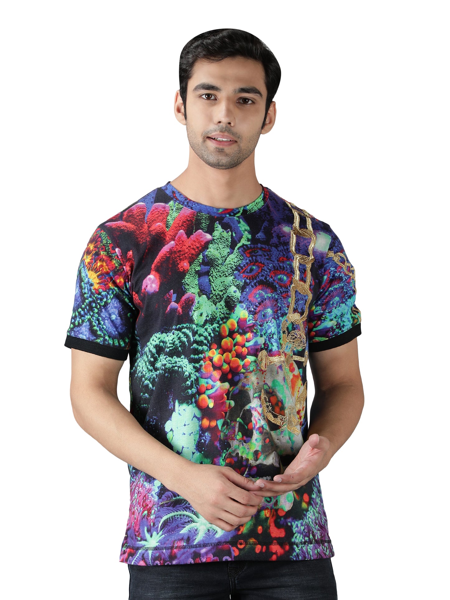 NUEVOSPORTA Men's Cotton Graphic Printed Multi T-Shirt