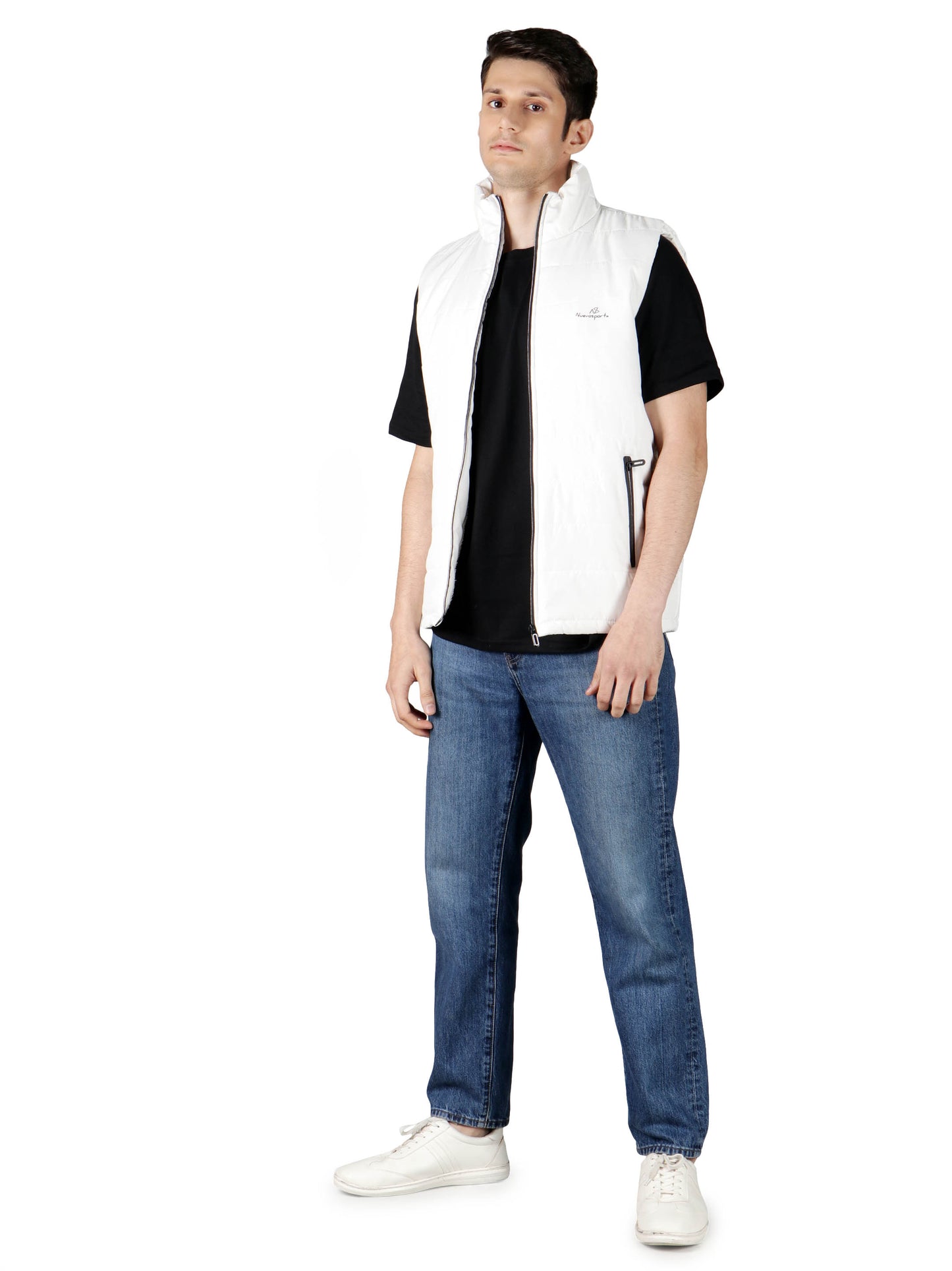 NUEVOSPORTA SOLID WHITE HALF SLEEVE MEN'S PUFFER JACKET