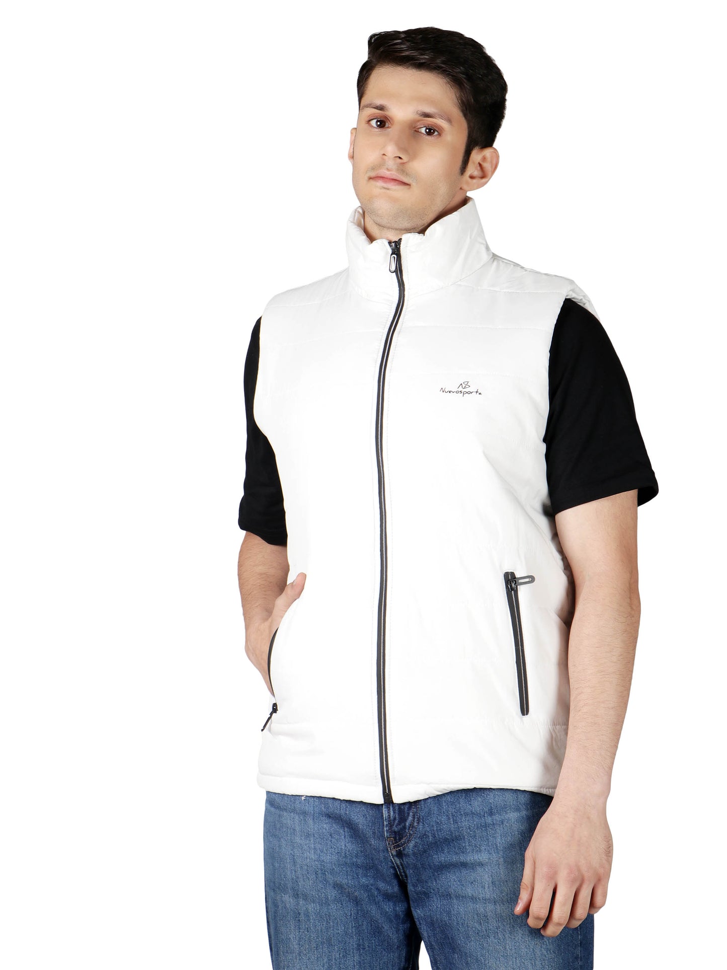 NUEVOSPORTA SOLID WHITE HALF SLEEVE MEN'S PUFFER JACKET