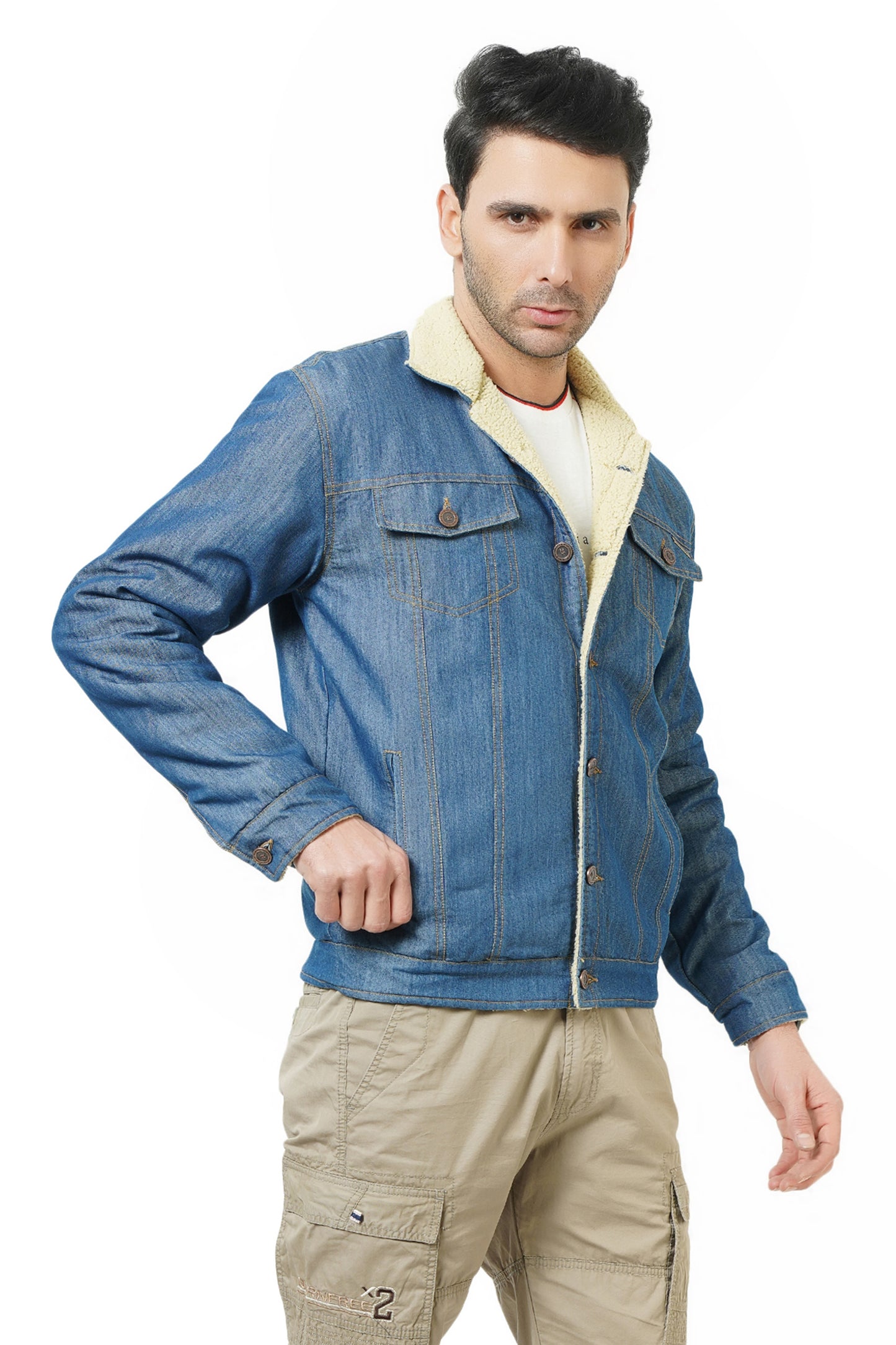NUEVOSPORTA Men's Winter Wear Sherpa Blue Denim Jacket