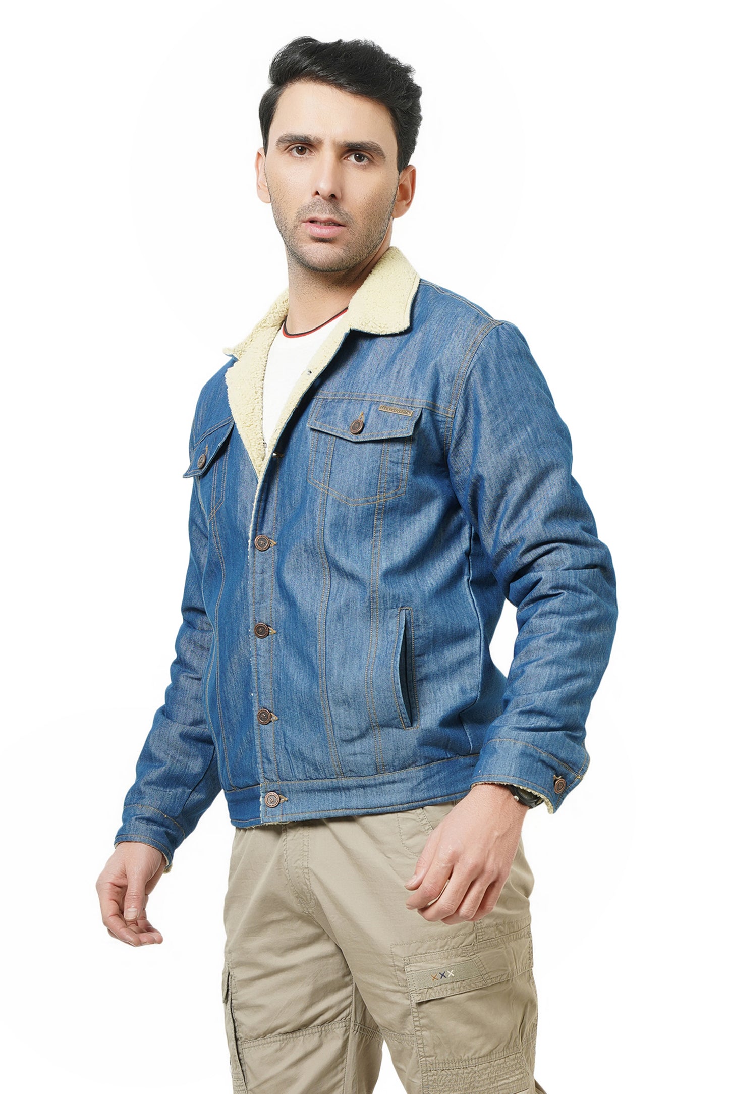 NUEVOSPORTA Men's Winter Wear Sherpa Blue Denim Jacket