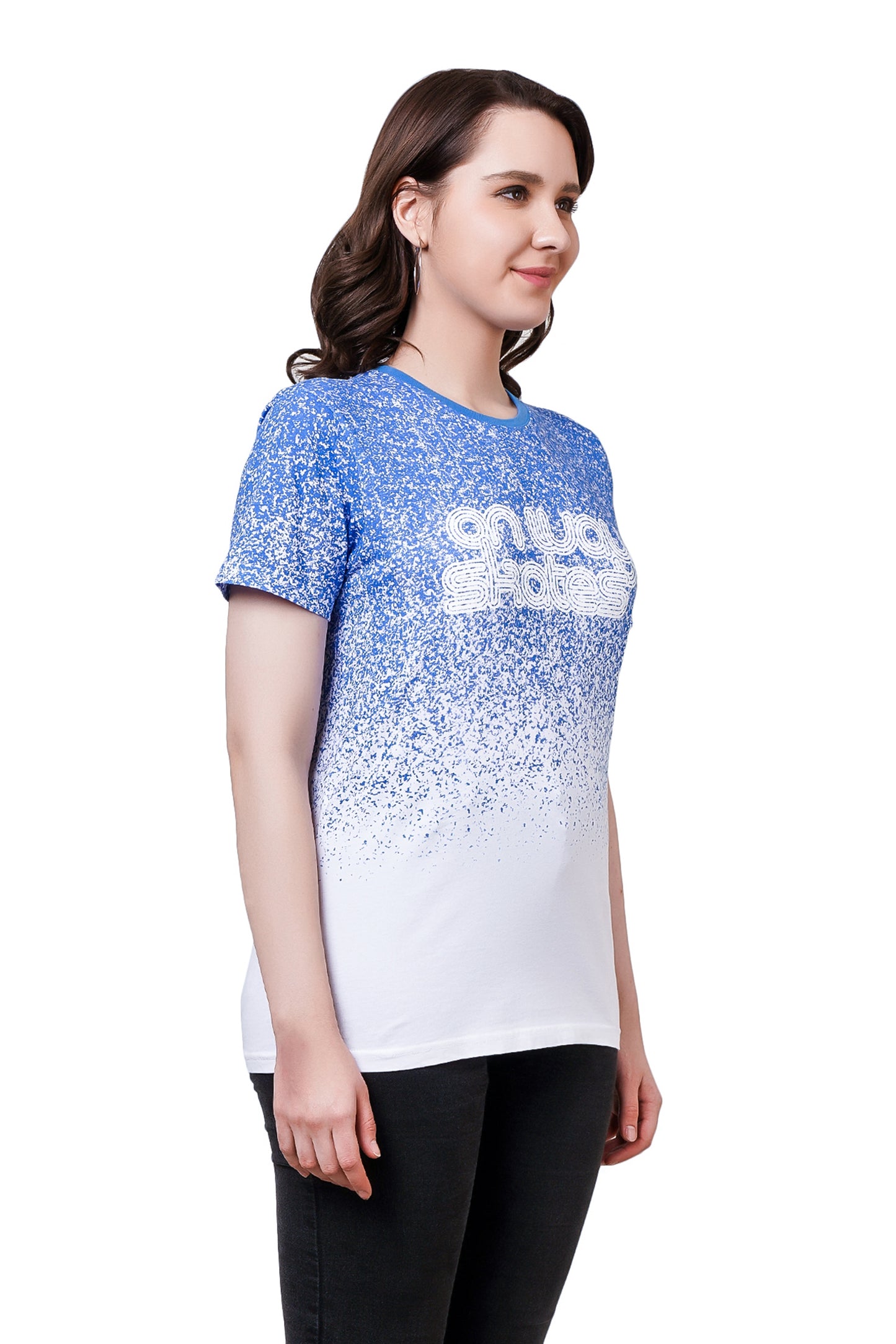 NUEVOSDAMAS Cotton Typography Printed | T-Shirt White/Light Blue