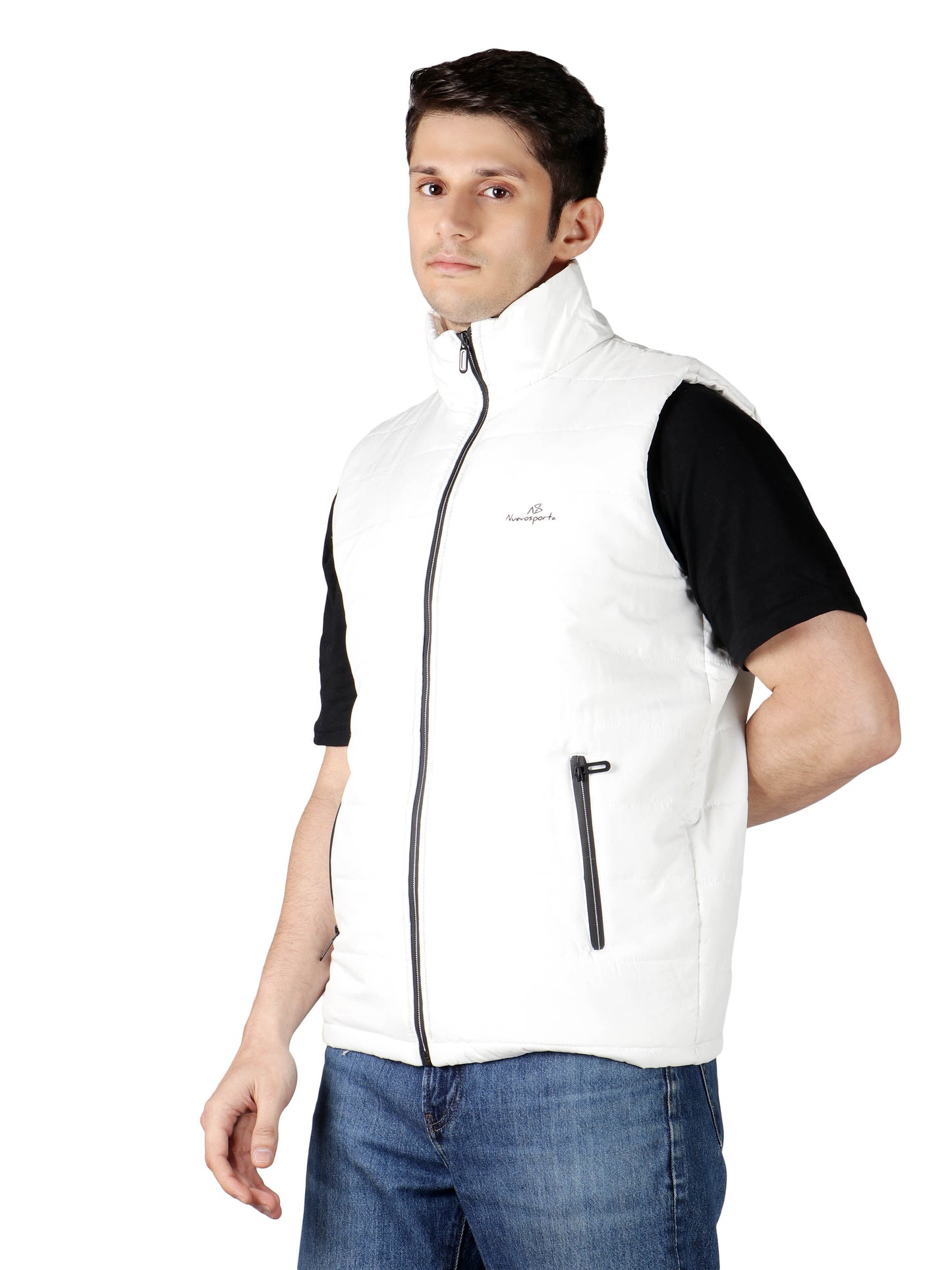 NUEVOSPORTA SOLID WHITE HALF SLEEVE MEN'S PUFFER JACKET