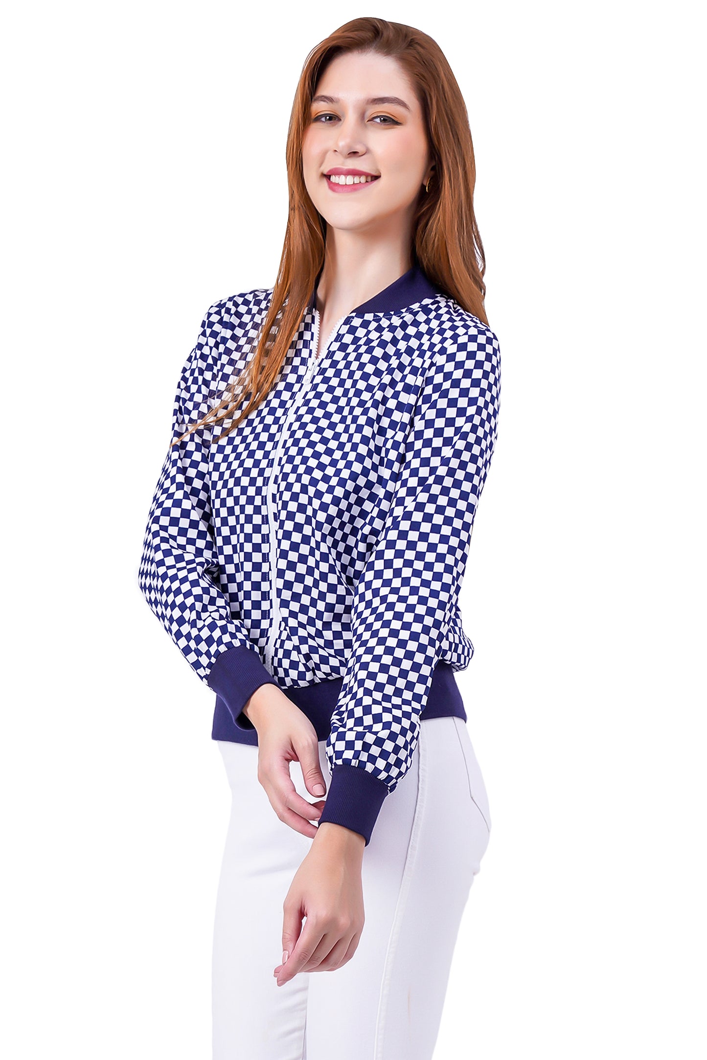 NUEVOSDAMAS Geometrical Printed Bomber Jacket - Blue/White