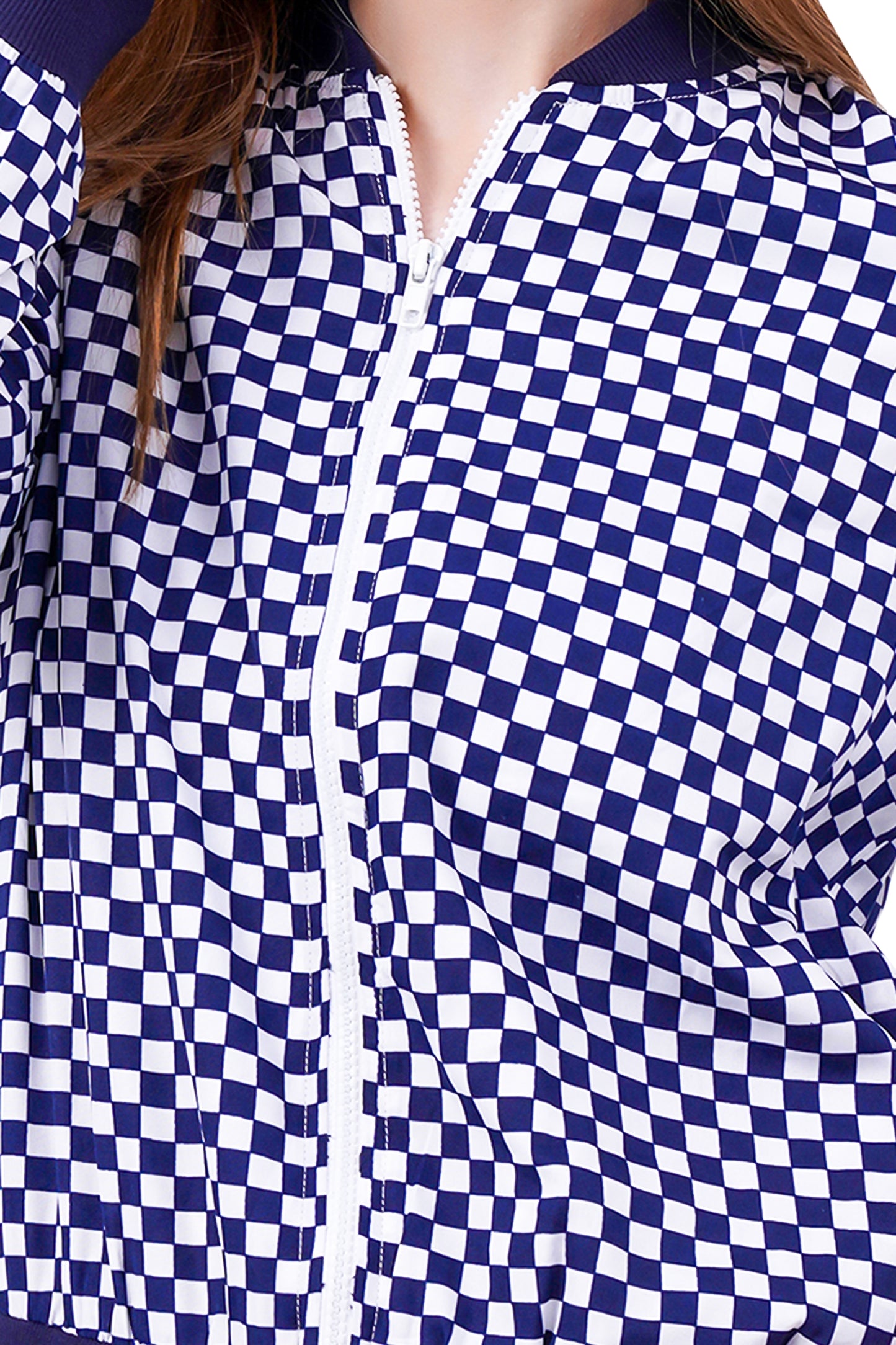 NUEVOSDAMAS Geometrical Printed Bomber Jacket - Blue/White