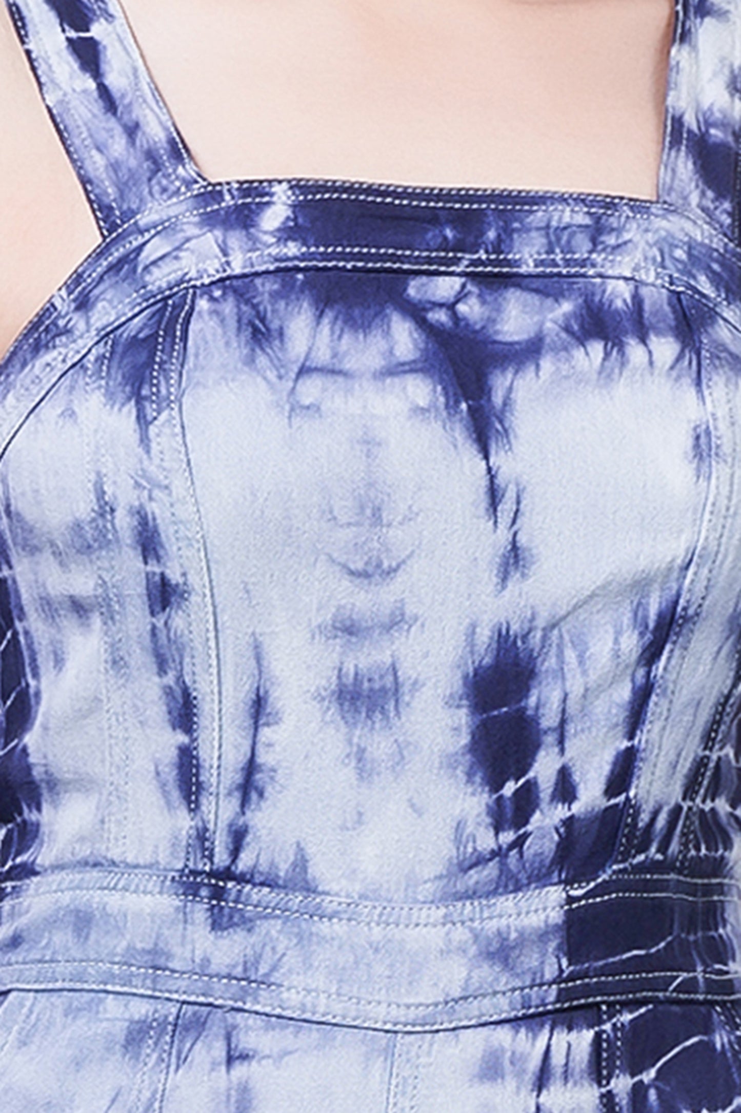 NUEVOSDAMAS COTTON SHIBORI PRINTED SLEEVELESS BLUE JUMPSUIT