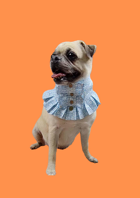 NUEVOS DOGGADIL Printed Rayon Frilled Pet Bandana |Frill Bib for Dog and Cat | Pet Neck Scarf_ Light Blue