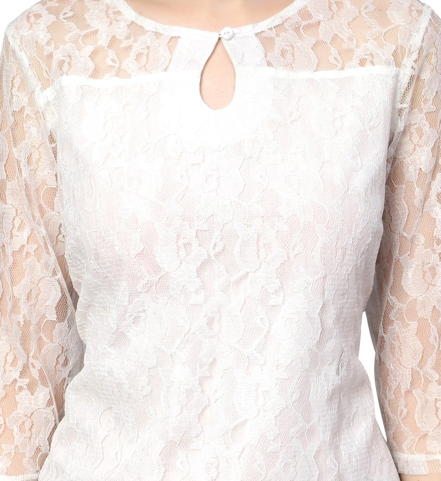 NUEVOSDAMAS Women Floral Lace Net Self Design White Kurti