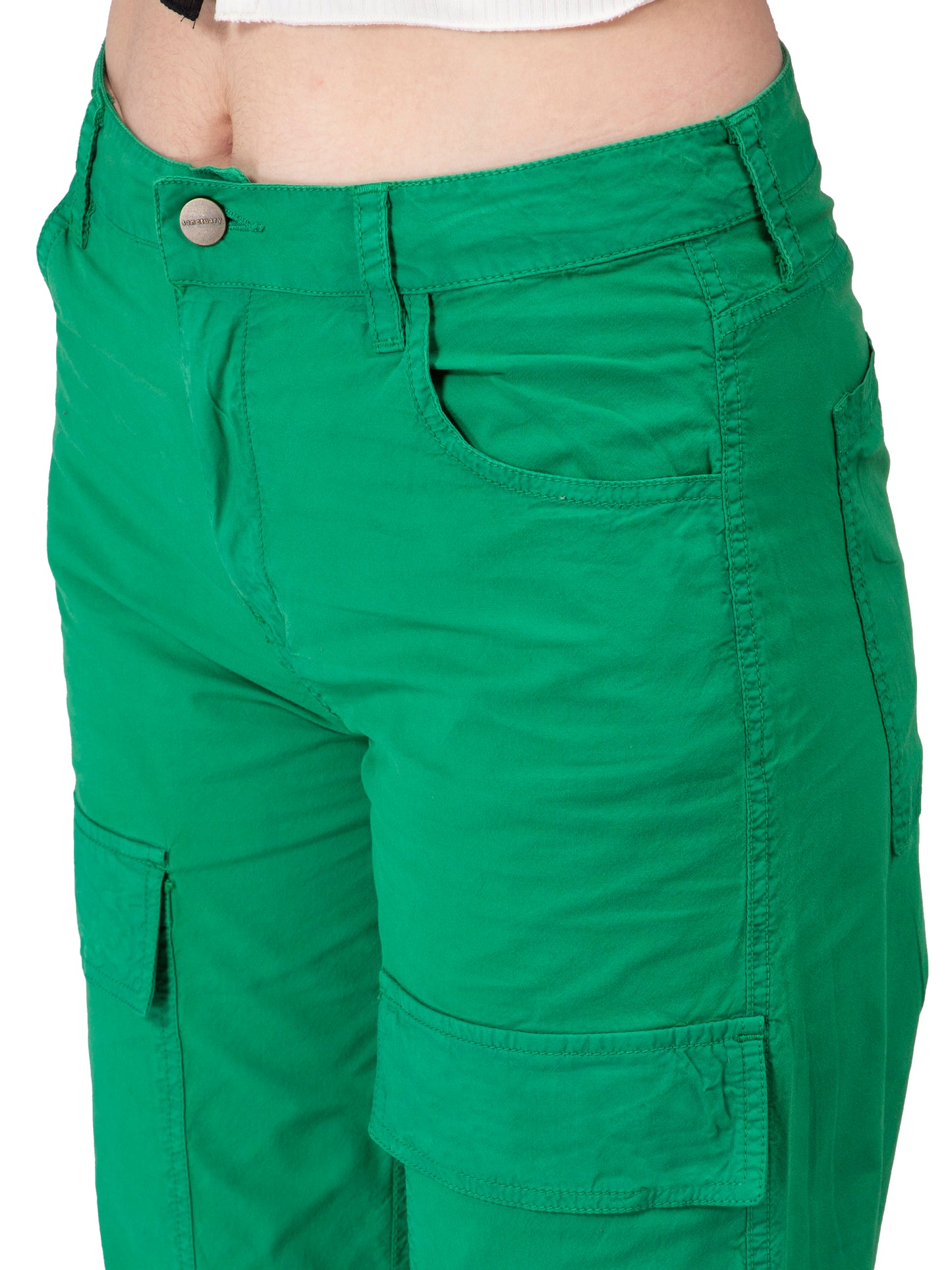 NUEVOSDAMAS Women Cotton Denim Solid Green Trouser