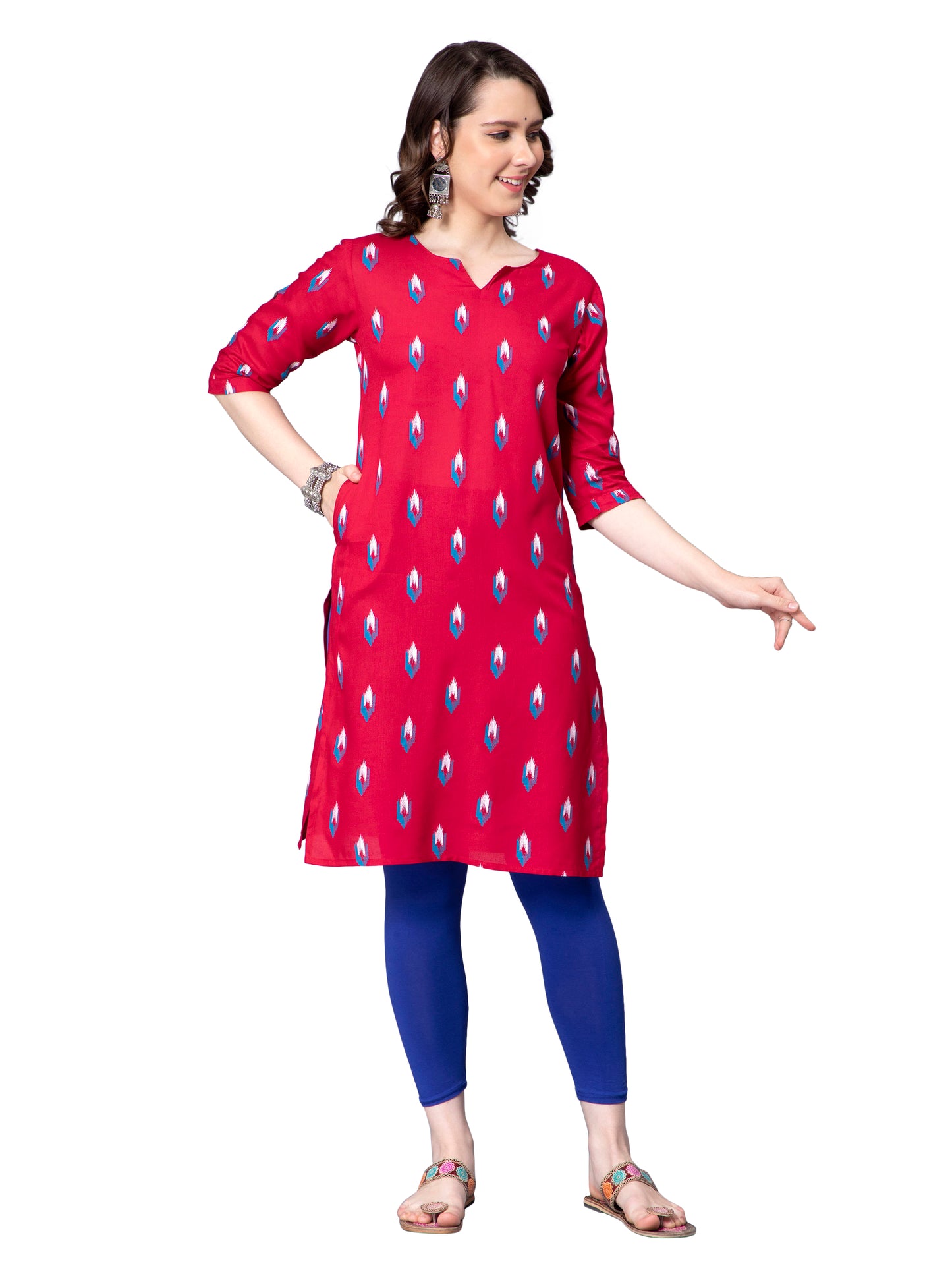 NUEVOSDAMAS Women Ikat Printed Rayon Maroon Kurti