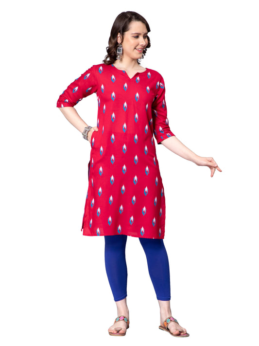 NUEVOSDAMAS Women Ikat Printed Rayon Maroon Kurti