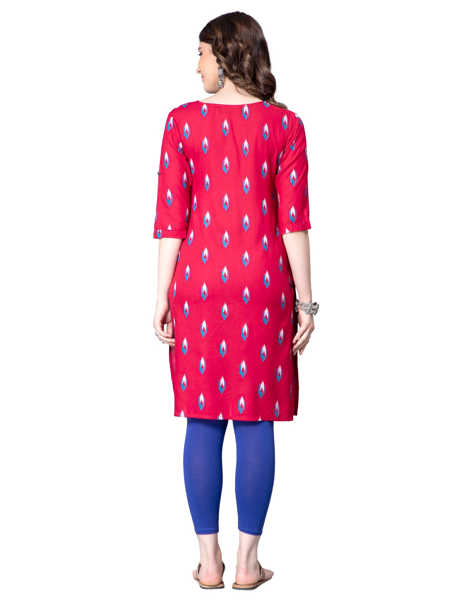 NUEVOSDAMAS Women Ikat Printed Rayon Maroon Kurti