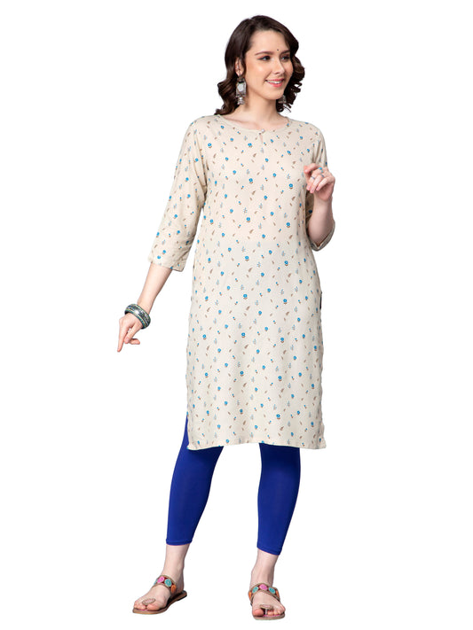 NUEVOSDAMAS Women Ditsy Printed Rayon Beige Kurti