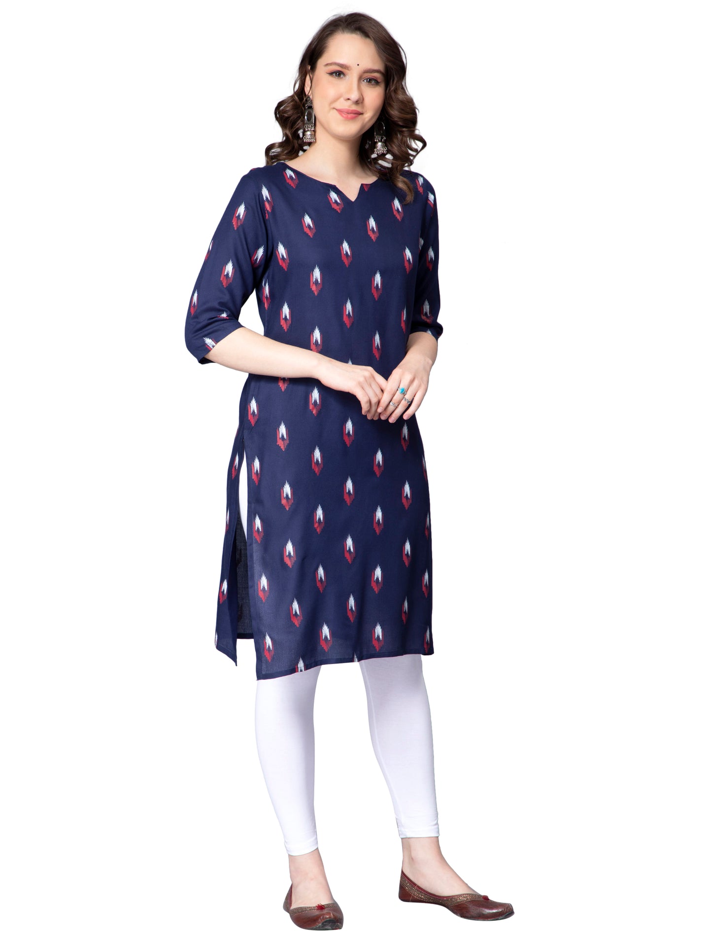 NUEVOSDAMAS Women Ikat Printed Rayon Blue Kurti