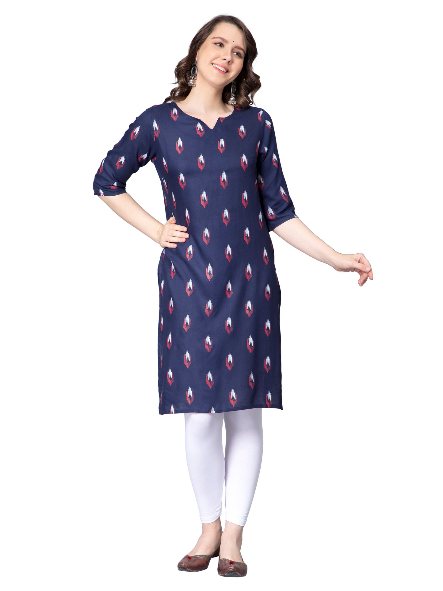 NUEVOSDAMAS Women Ikat Printed Rayon Blue Kurti