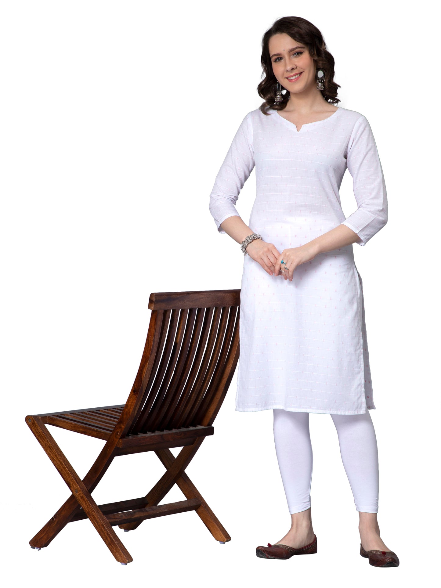 NUEVOSDAMAS Women Cotton Dobby White Kurti