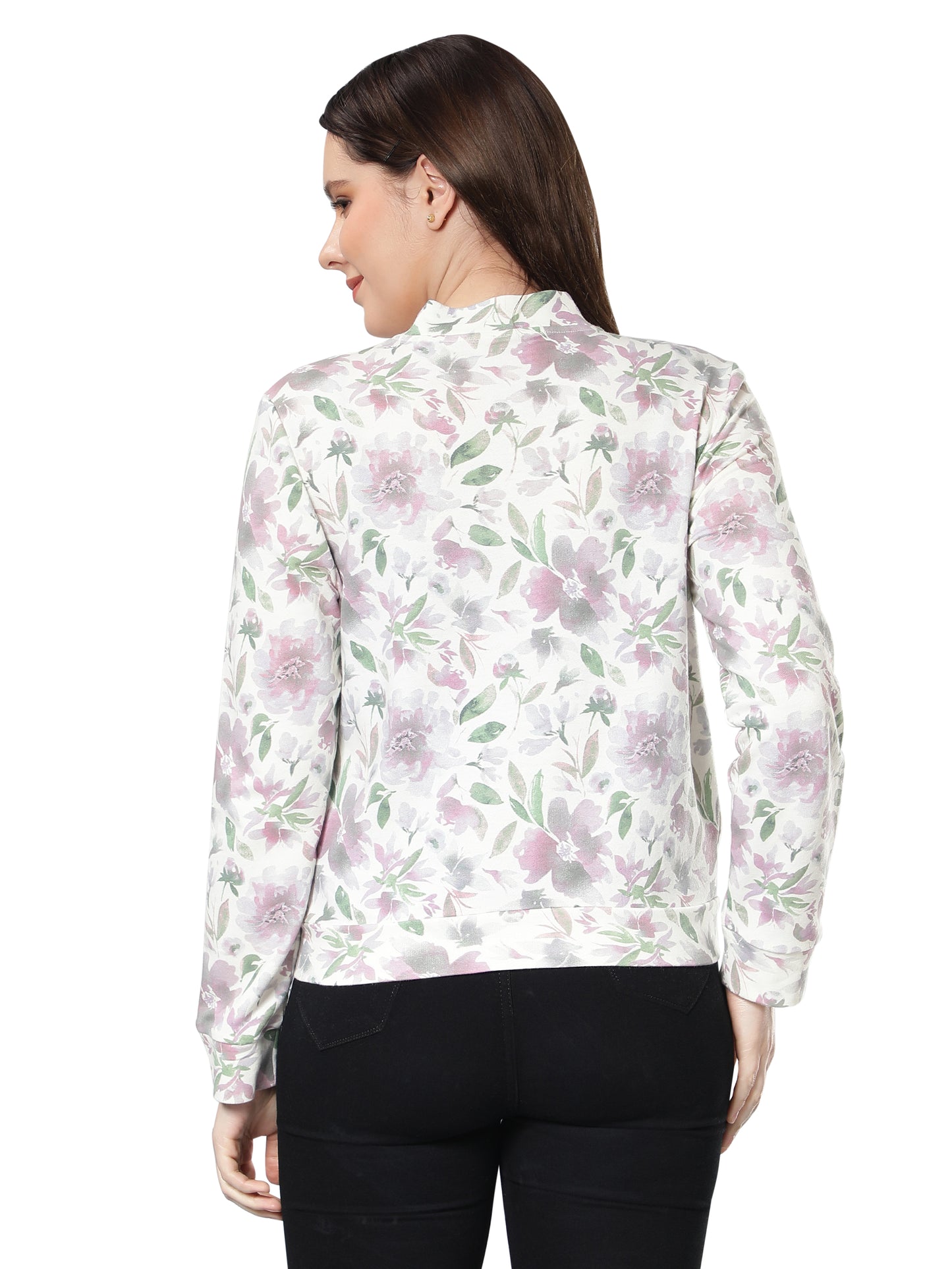 Women Floral Printed Off White Jacket