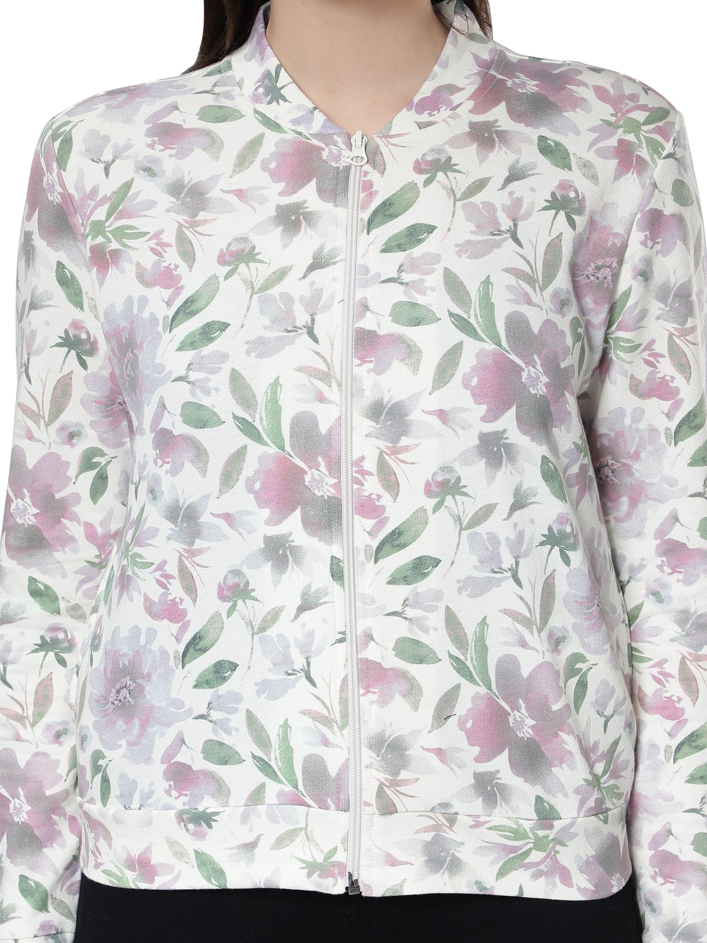 Women Floral Printed Off White Jacket