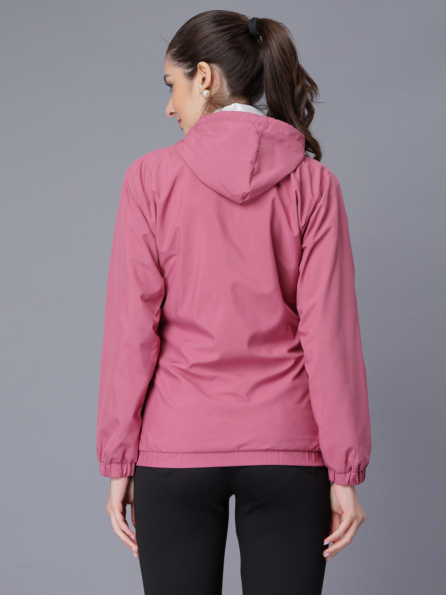 NUEVOSDAMAS Women Solid Dark Peach Hooded Bomber Jacket