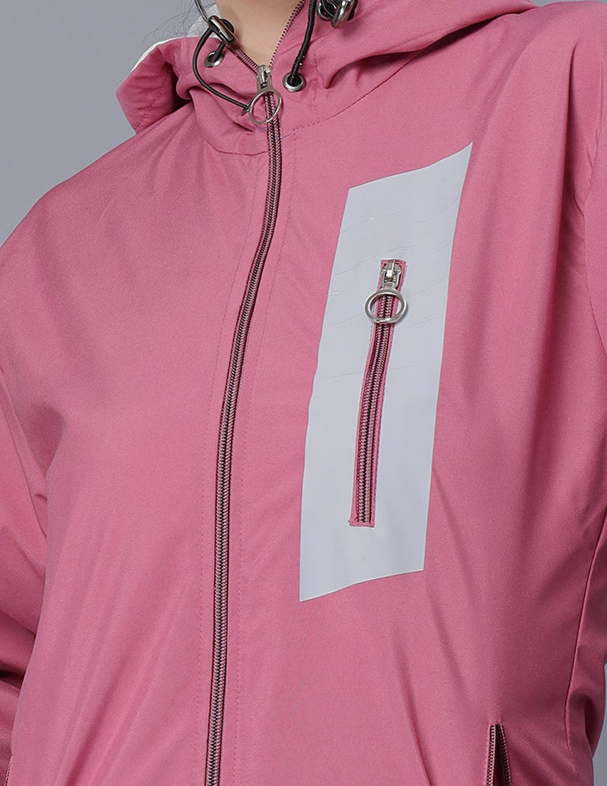 NUEVOSDAMAS Women Solid Dark Peach Hooded Bomber Jacket