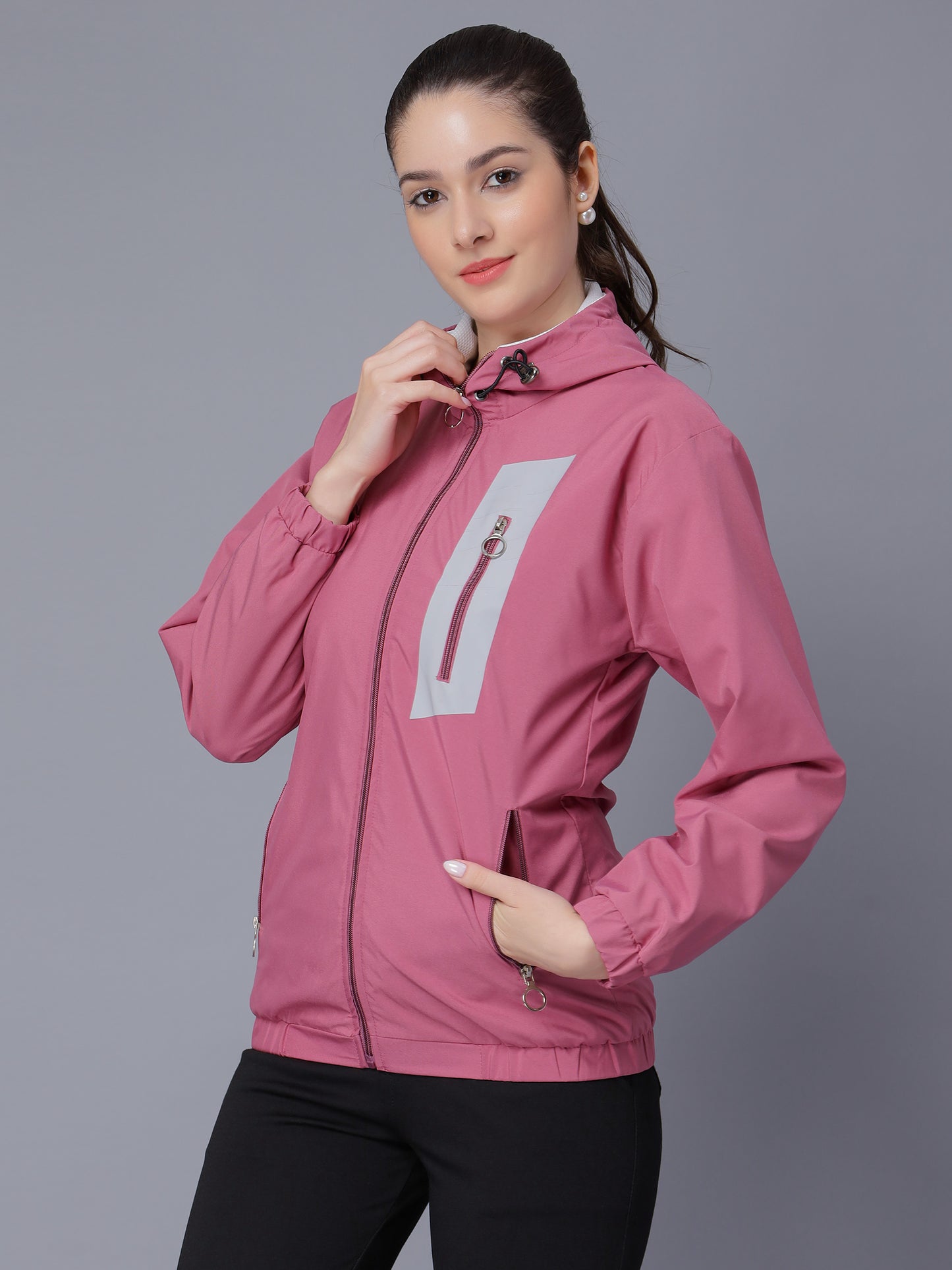 NUEVOSDAMAS Women Solid Dark Peach Hooded Bomber Jacket