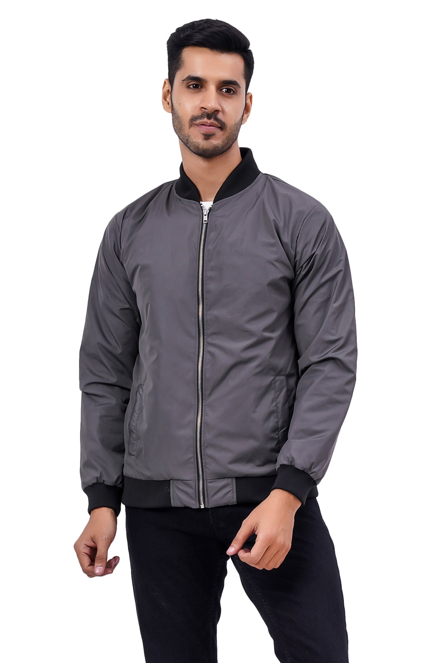 NUEVOSPORTA Men's Winter Solid Windcheater jacket | Full Sleeve Stand Collar Men's Jacket_Grey
