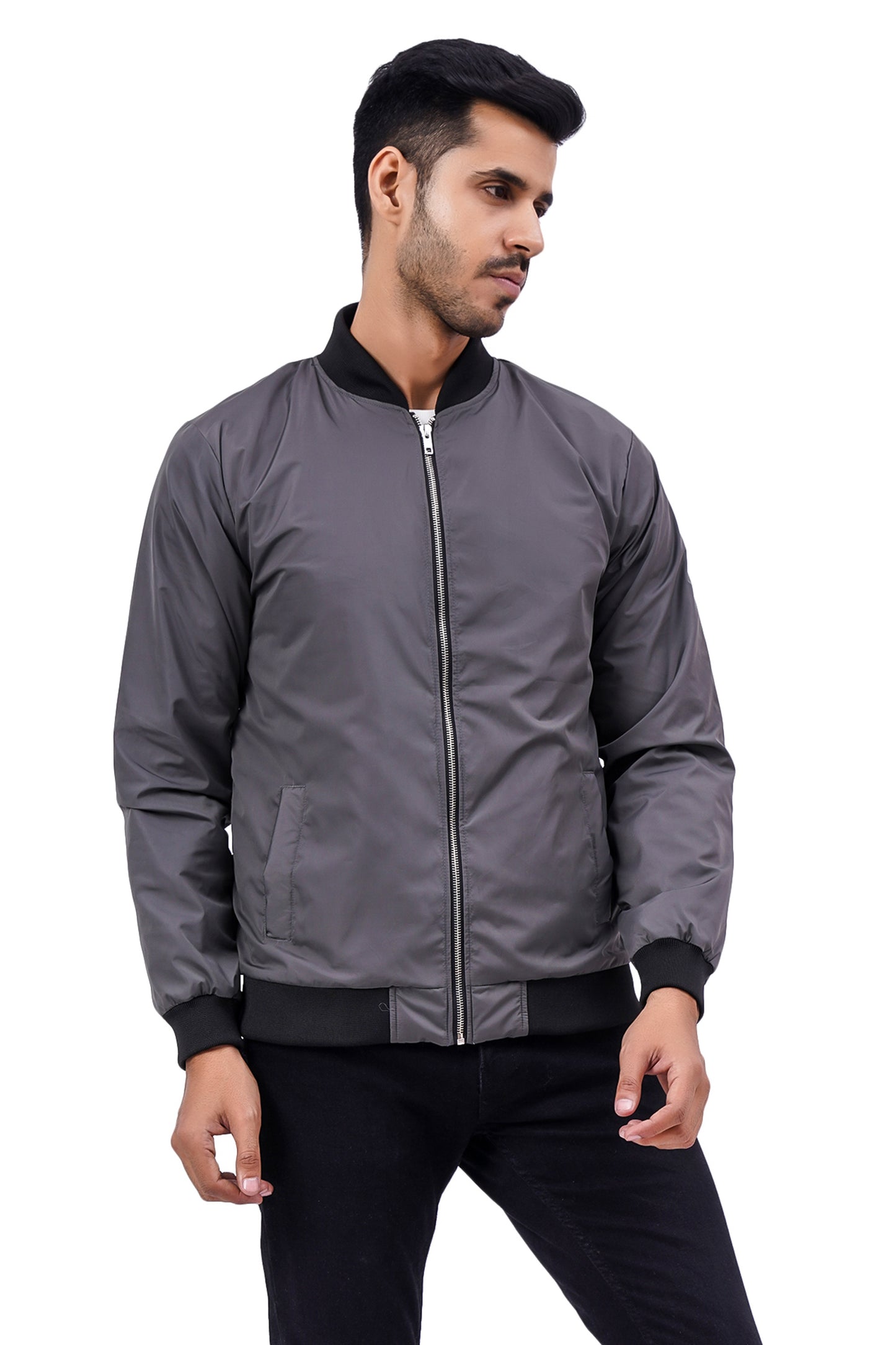 NUEVOSPORTA Men's Winter Solid Windcheater jacket | Full Sleeve Stand Collar Men's Jacket_Grey