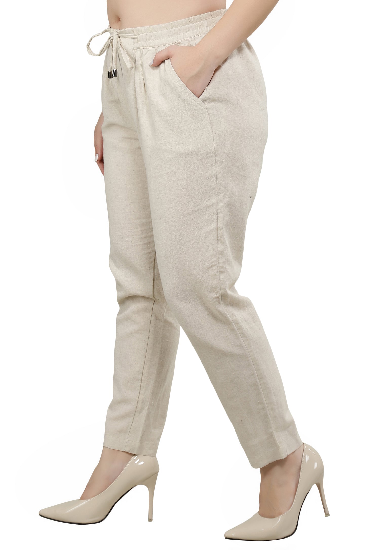 NUEVOSDAMAS Women Regular Fit Cotton Blend Beige Trousers