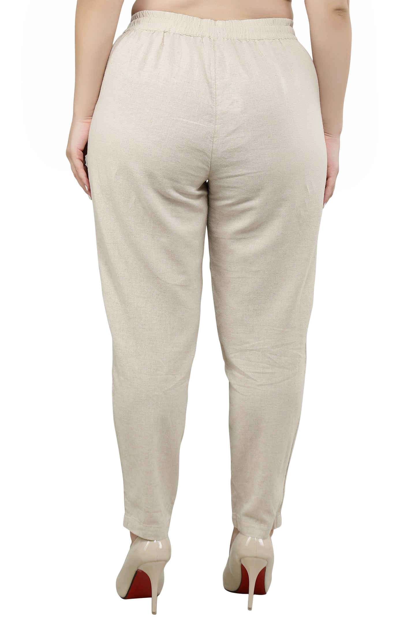NUEVOSDAMAS Women Regular Fit Cotton Blend Beige Trousers