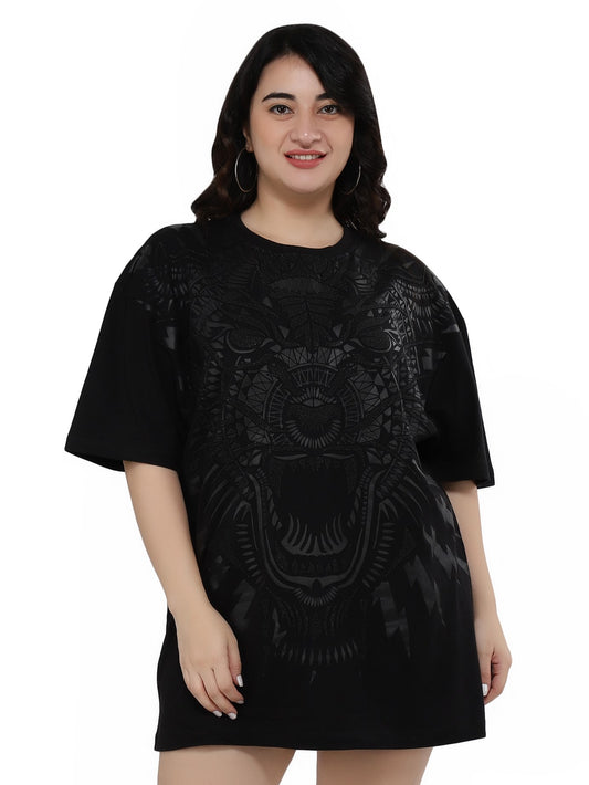 NUEVOSDAMAS Women Cotton Graphic Printed Half Sleeve Women's Black T-Shirt