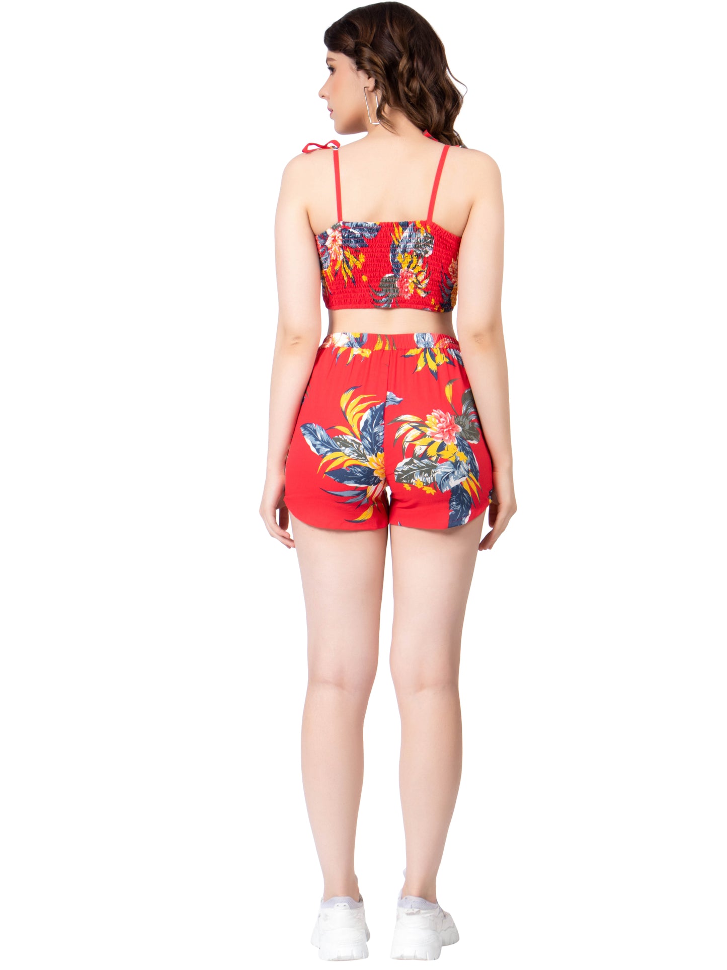 NUEVOSDAMAS Women Tropical Printed Co-Ord Set Red