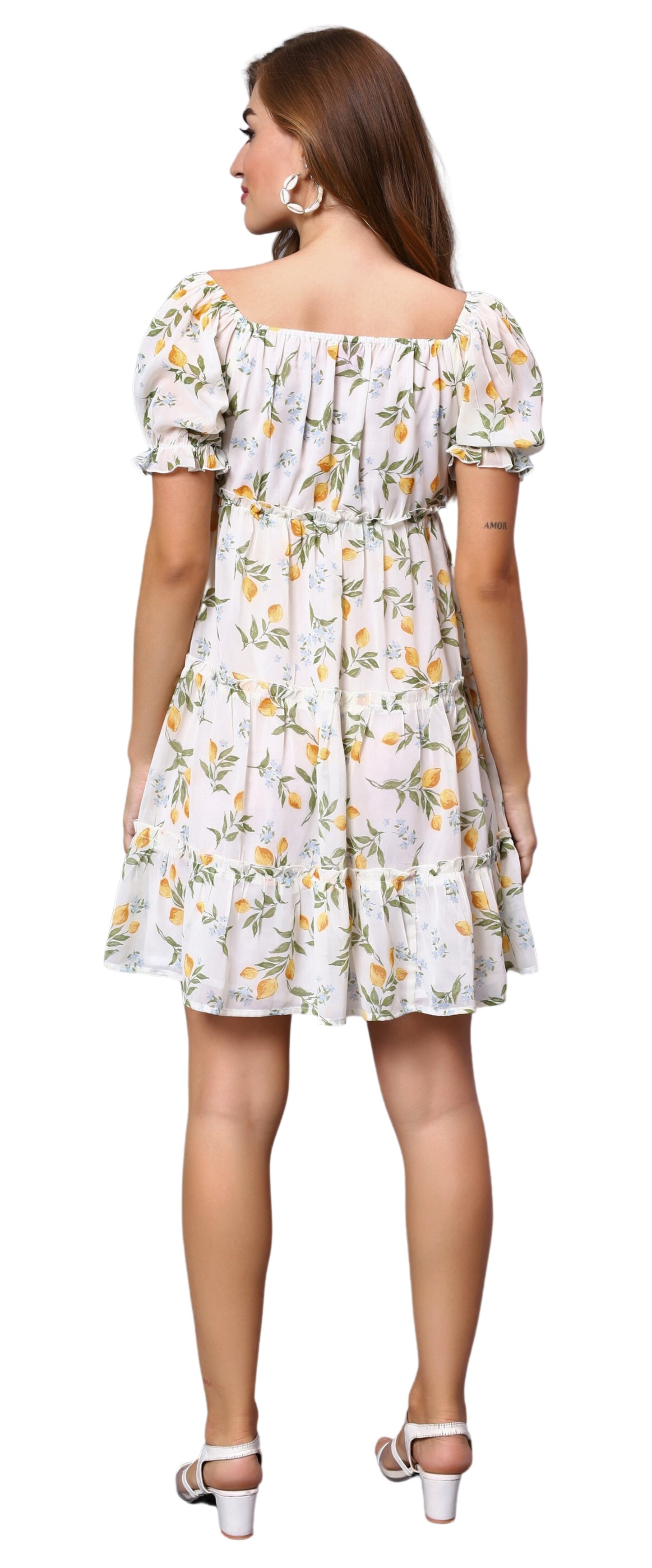 NUEVOSDAMAS Women Floral Printed Fit & Flare Off White Midi Dress