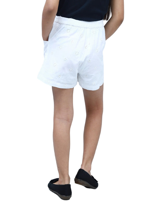 NUEVOSKIDDOS Kids Girls Cotton Solid Shorts with Waist Braided Knot | Kids Girls Shorts | Elasticated Waist Shorts for Girls