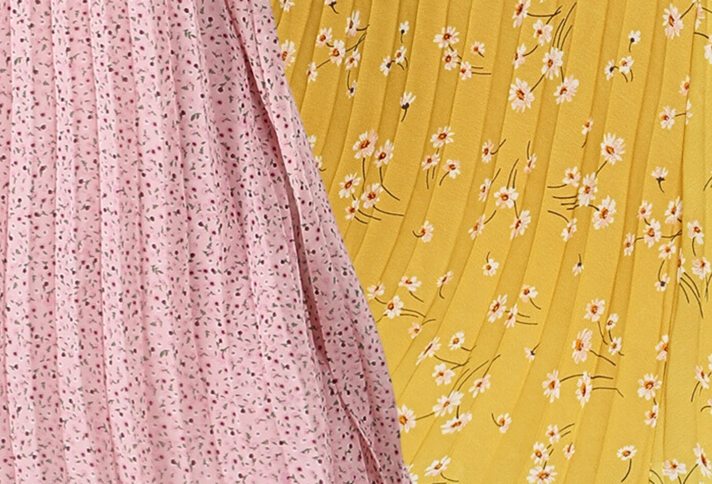 NUEVOSDAMAS Women Georgette Floral Printed Skirts-Pack of Two-Pink and Yellow