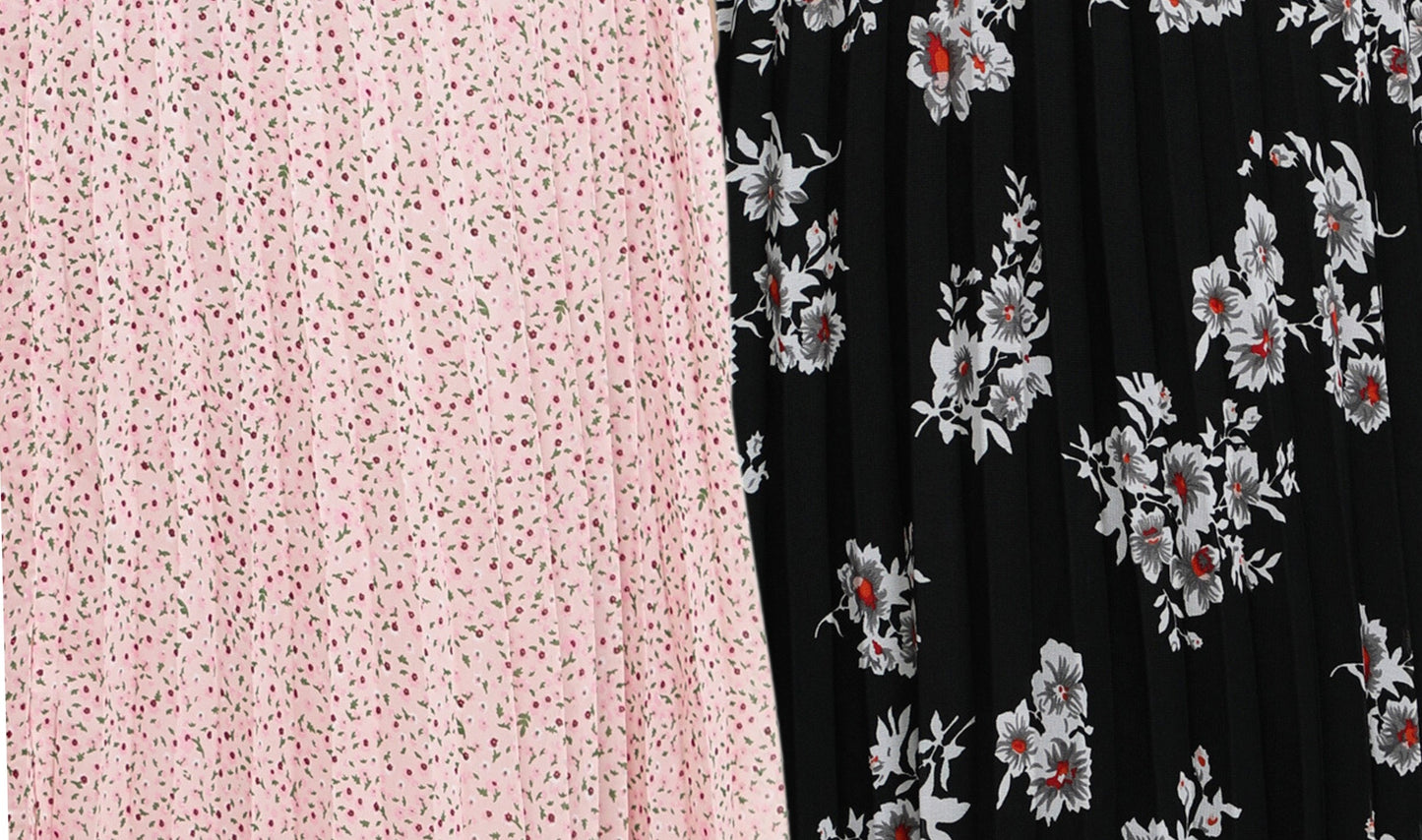 NUEVOSDAMAS Women Georgette Floral Printed Skirts-Pack of Two-Pink and Black