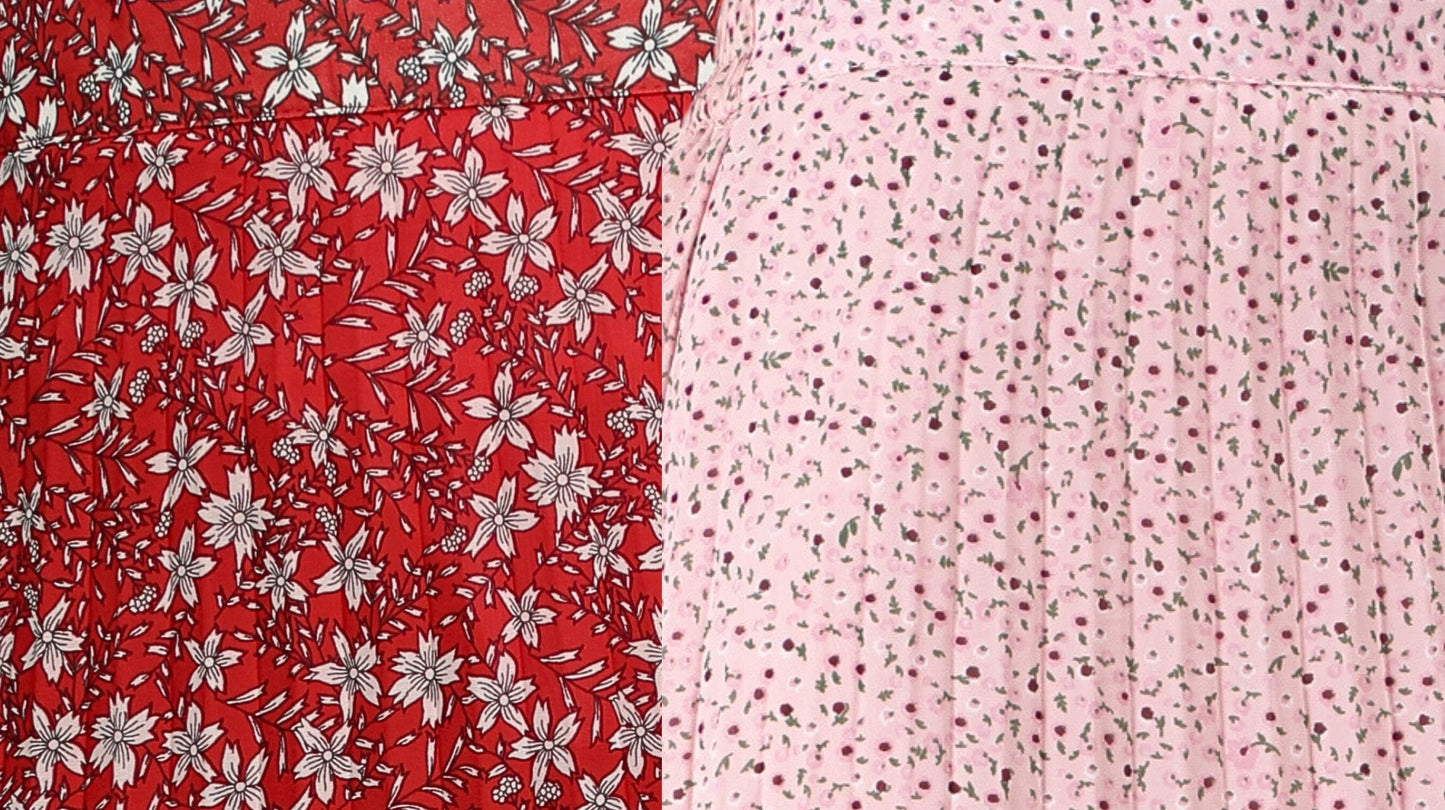 NUEVOSDAMAS Women Georgette Floral Printed Skirts-Pack of Two-Pink and Red