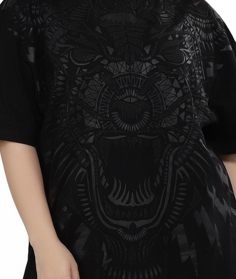 NUEVOSDAMAS Women Cotton Graphic Printed Half Sleeve Women's Black T-Shirt