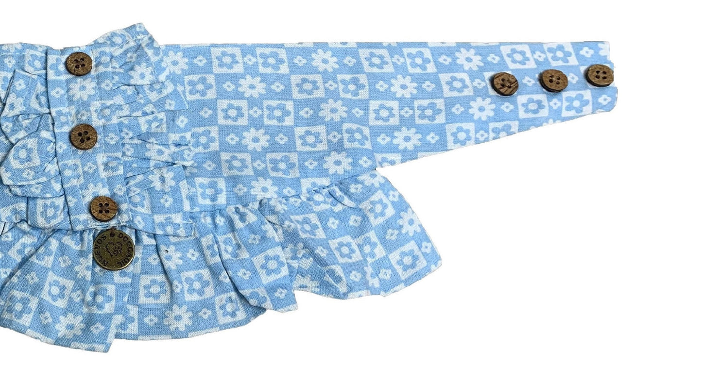 NUEVOS DOGGADIL Printed Rayon Frilled Pet Bandana |Frill Bib for Dog and Cat | Pet Neck Scarf_ Light Blue