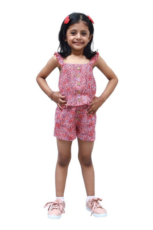 NUEVOSKIDDOS Red Multi Printed Top & Shorts Set for Kids