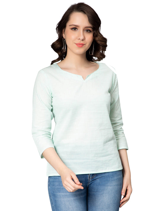 NUEVOSDAMAS Women Cotton Dobby Top & Short Kurta Mint