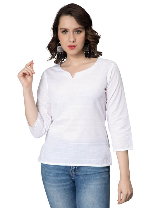 NUEVOSDAMAS Women Cotton Dobby Top & Short Kurta White