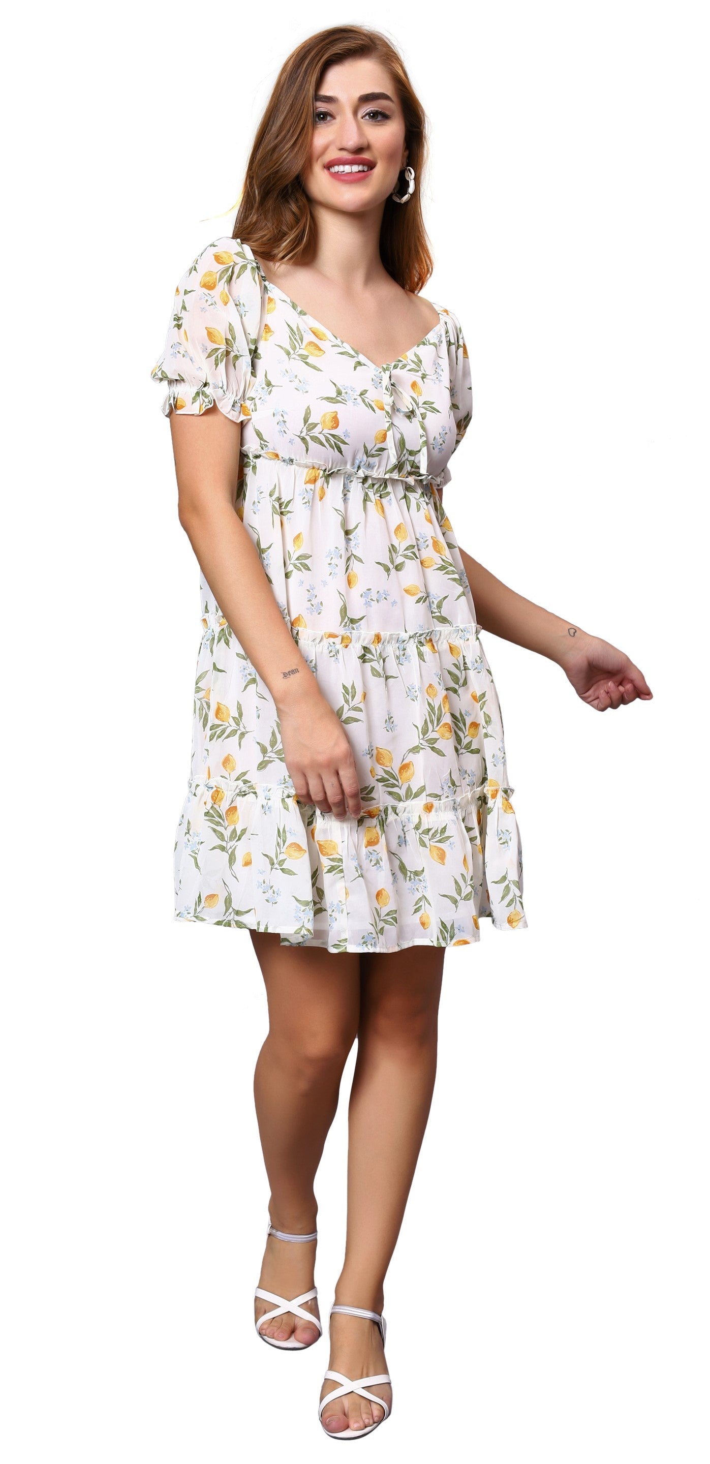 NUEVOSDAMAS Women Floral Printed Fit & Flare Off White Midi Dress