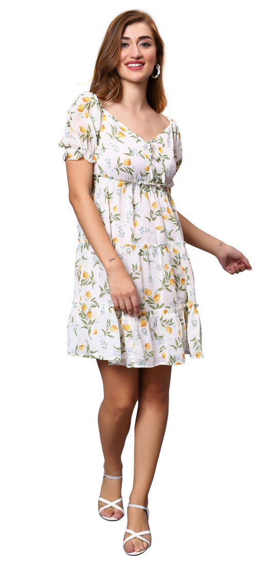 NUEVOSDAMAS Women Floral Printed Fit & Flare Off White Midi Dress