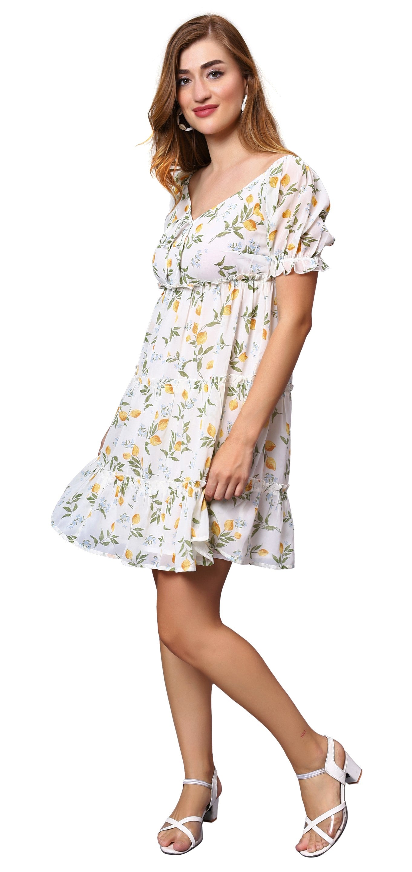 NUEVOSDAMAS Women Floral Printed Fit & Flare Off White Midi Dress
