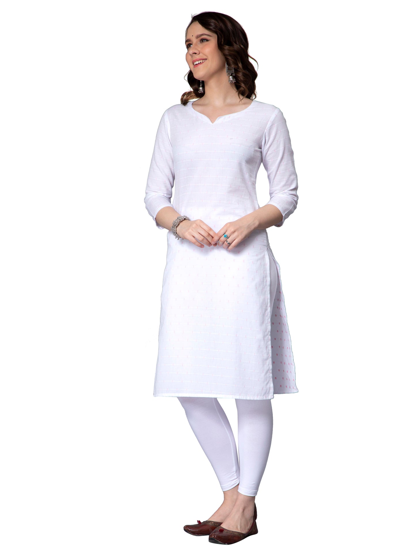NUEVOSDAMAS Women Cotton Dobby White Kurti
