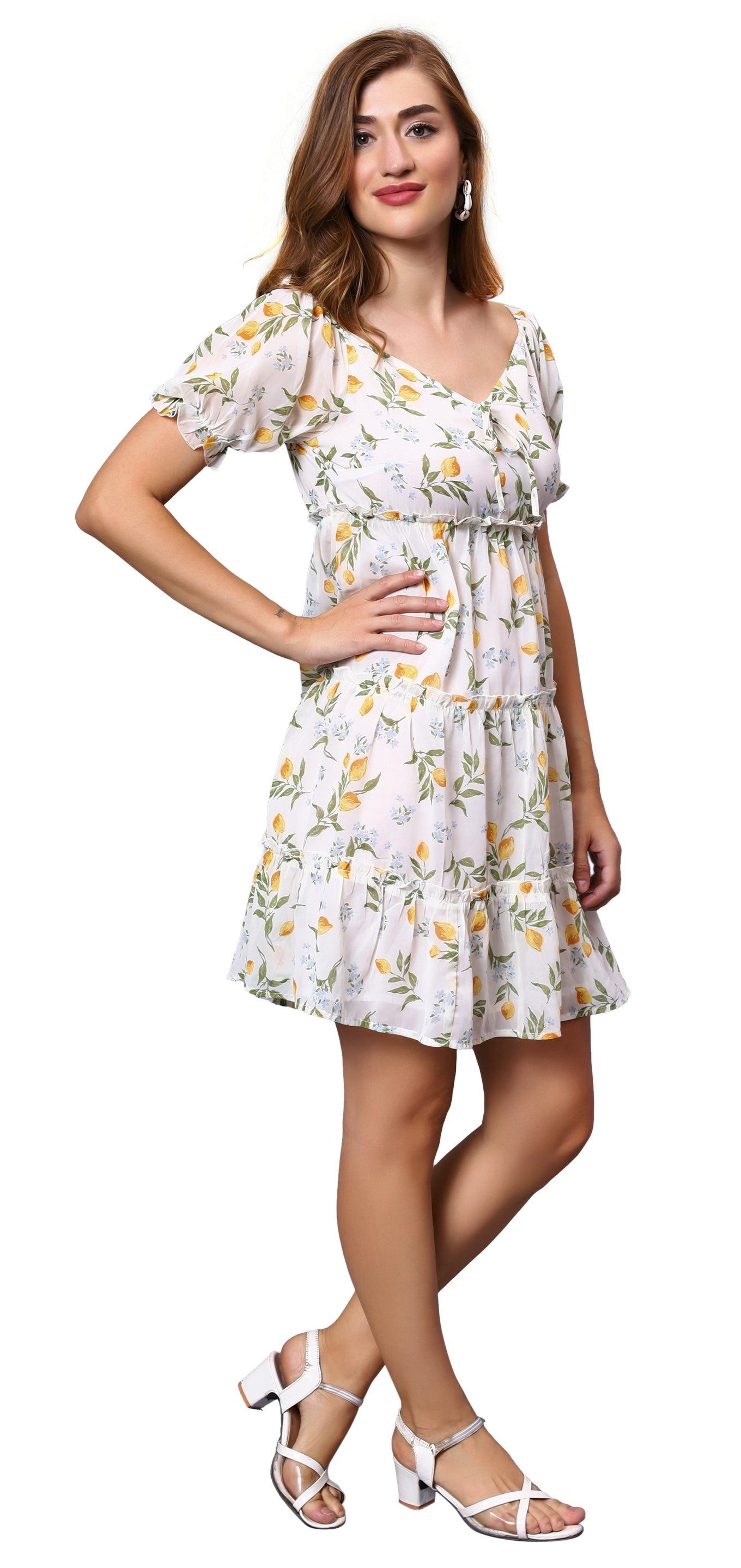 NUEVOSDAMAS Women Floral Printed Fit & Flare Off White Midi Dress
