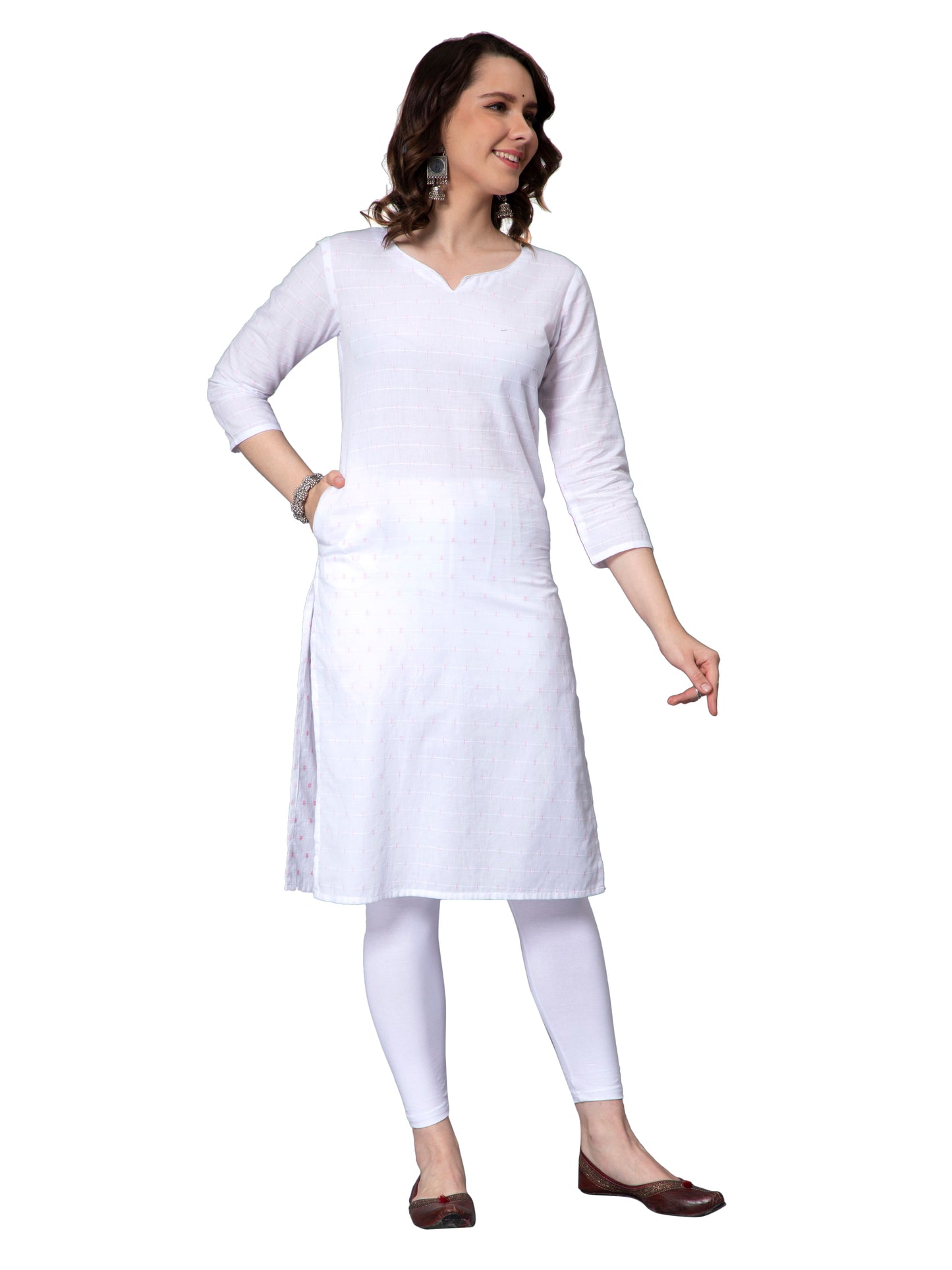 NUEVOSDAMAS Women Cotton Dobby White Kurti