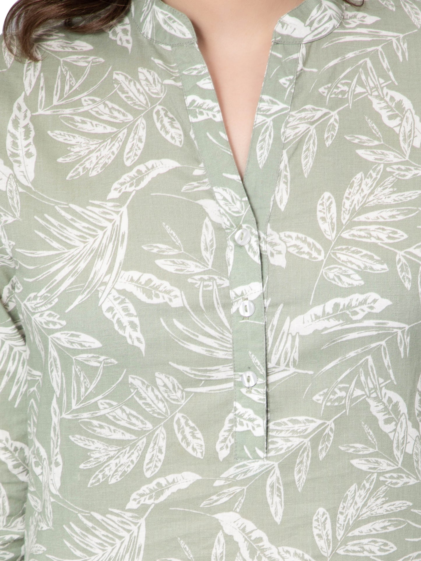 NUEVOSDAMAS Women Cotton Tropical Print Light Green Kurta Top