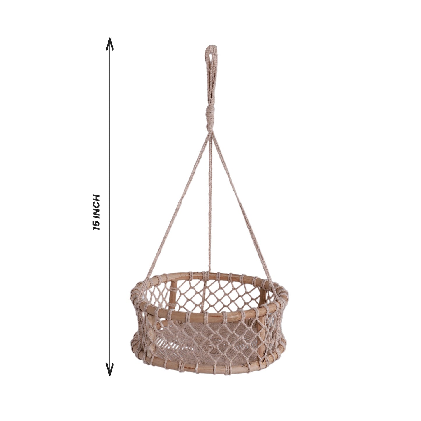 NUEVOSGHAR Macrame Wall Hanging Shelf Wood Floating | Handcrafted Macrame Hanging Boho Two Tier Wooden Round Basket | Ivory